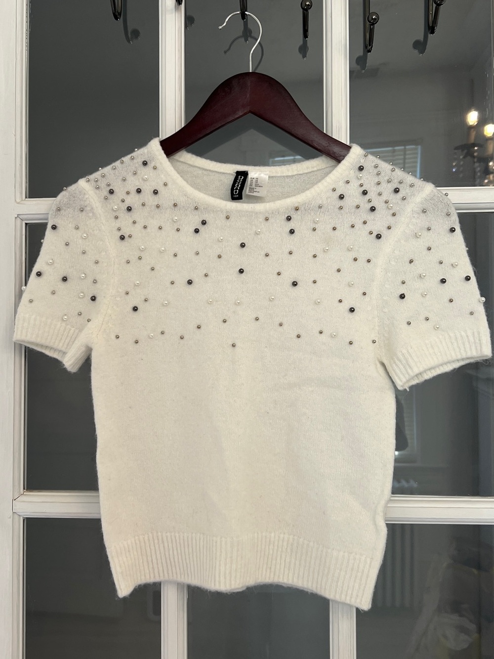 H&M DIVIDED Women's White Embellished Short Sleeve Sweater Size XS